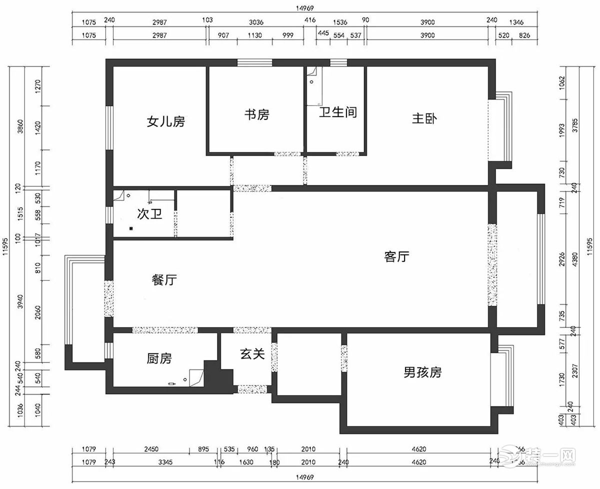 天津枫丹天城150平米四居室原始户型图